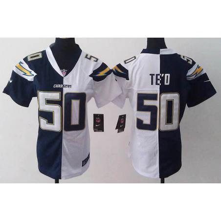 [Split] TE'O San Diego #50 Womens Football Jersey - Manti TE'O Womens Football Jersey (Navy Blue-White)_Free Shipping