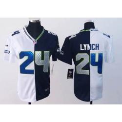 [Split] LYNCH Seattle #24 Womens Football Jersey - Marshawn Lynch Womens Football Jersey (White-Blue)_Free Shipping