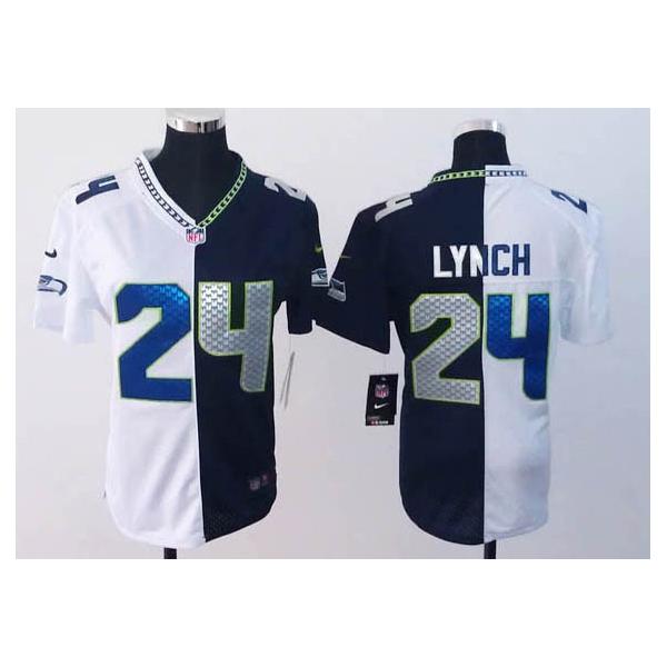 [Split] LYNCH Seattle #24 Womens Football Jersey - Marshawn Lynch Womens Football Jersey (White-Blue)_Free Shipping