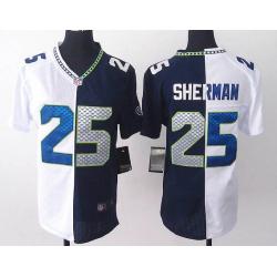 [Split] SHERMAN Seattle #25 Womens Football Jersey - Richard Sherman Womens Football Jersey (White-Blue)_Free Shipping