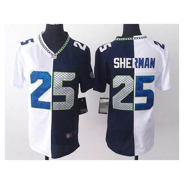 [Split] SHERMAN Seattle #25 Womens Football Jersey - Richard Sherman Womens Football Jersey (White-Blue)_Free Shipping