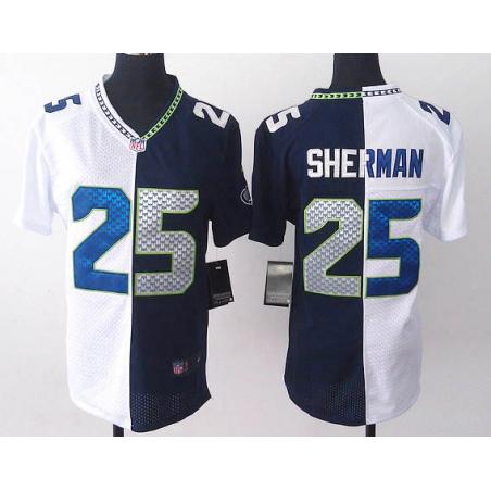 [Split] SHERMAN Seattle #25 Womens Football Jersey - Richard Sherman Womens Football Jersey (White-Blue)_Free Shipping