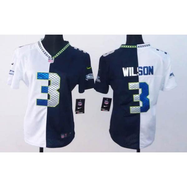 [Split] WILSON Seattle #3 Womens Football Jersey - Russell Wilson Womens Football Jersey (White-Blue)_Free Shipping