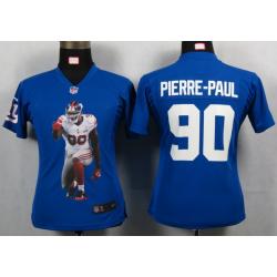 [Portrait Fashion]PIERRE-PAUL NY-Giant #90 Womens Football Jersey - Jason Pierre-Paul Womens Football Jersey (Blue)