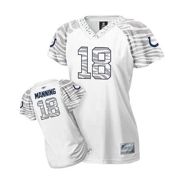 [Zebra Field Flirt]MANNING Indianapolis #18 Womens Football Jersey - Peyton Manning Womens Football Jersey (White)