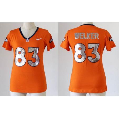 [Handwork Sequin Lettering]WELKER Denver #83 Womens Football Jersey - Wes Welker Womens Football Jersey (Orange)