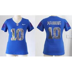 [Handwork Sequin Lettering]MANNING NY-Giant #10 Womens Football Jersey - Eli Manning Womens Football Jersey (Blue)