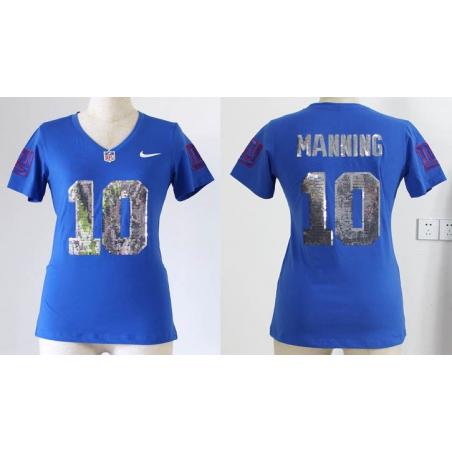 [Handwork Sequin Lettering]MANNING NY-Giant #10 Womens Football Jersey - Eli Manning Womens Football Jersey (Blue)
