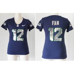 [Handwork Sequin Lettering]FAN Seattle #12 Womens Football Jersey - 12th Fan Womens Football Jersey (Blue)