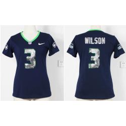 [Handwork Sequin Lettering]WILSON Seattle #3 Womens Football Jersey - Russell Wilson Womens Football Jersey (Blue I)
