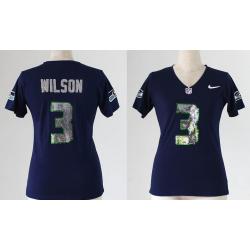 [Handwork Sequin Lettering]WILSON Seattle #3 Womens Football Jersey - Russell Wilson Womens Football Jersey (Blue)