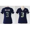 [Handwork Sequin Lettering]WILSON Seattle #3 Womens Football Jersey - Russell Wilson Womens Football Jersey (Blue)