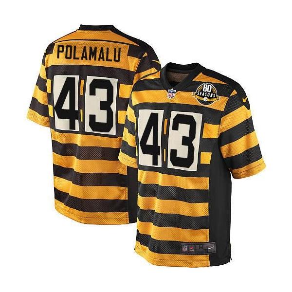 [Elite] Troy Polamalu Football Jersey -Pittsburgh #43 Football Jersey(Yellow 80 Seasons)